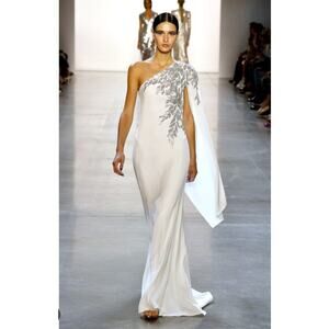 TADASHI SHOJI Columba One Shoulder Sequin Crepe Gown Size 10 NWT